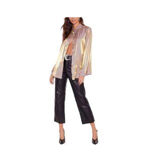 Nasty Gal Shiny Lame Button Down Blouse Gold Size 10